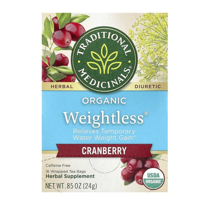 TRADITIONAL MEDICINALS Organic Weightless Cranberry Tea, Relieves Temporary Water Weight Gain - 16 Bags - Waha Lifestyle