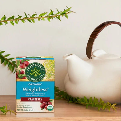 TRADITIONAL MEDICINALS Organic Weightless Cranberry Tea, Relieves Temporary Water Weight Gain - 16 Bags - Waha Lifestyle