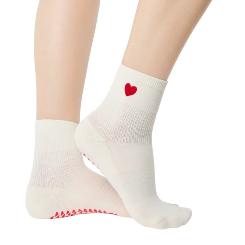 Heart Ankle Grip Socks for Pilates &amp; Yoga - White