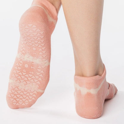 Shibori Strap Grip Socks for Pilates &amp; Yoga - Coral