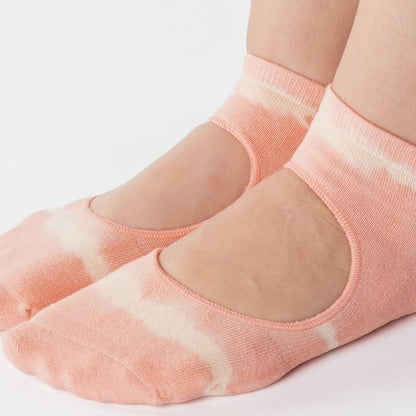 Shibori Strap Grip Socks for Pilates &amp; Yoga - Coral