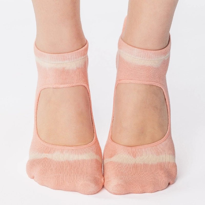 Shibori Strap Grip Socks for Pilates &amp; Yoga - Coral