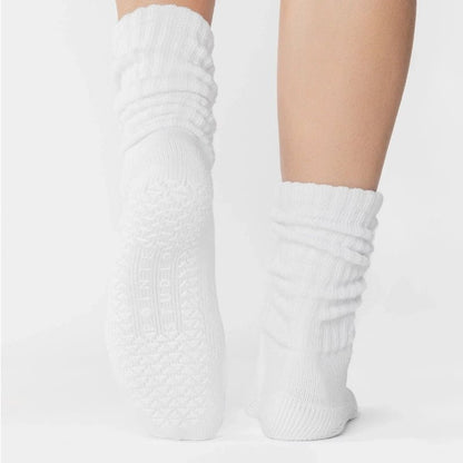 Slouch Crew Grip Socks for Pilates &amp; Yoga - White