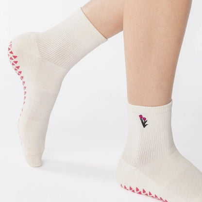 Tulips Ankle Grip Socks for Pilates &amp; Yoga - White
