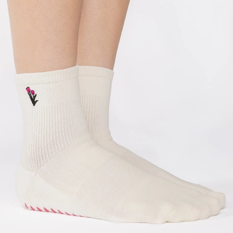 Tulips Ankle Grip Socks for Pilates &amp; Yoga - White