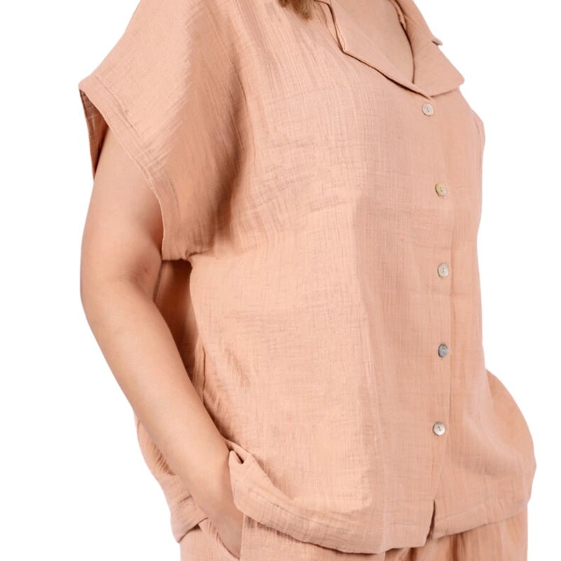 Porto Casual Two - piece Cotton Set - Light Peach - Waha Lifestyle