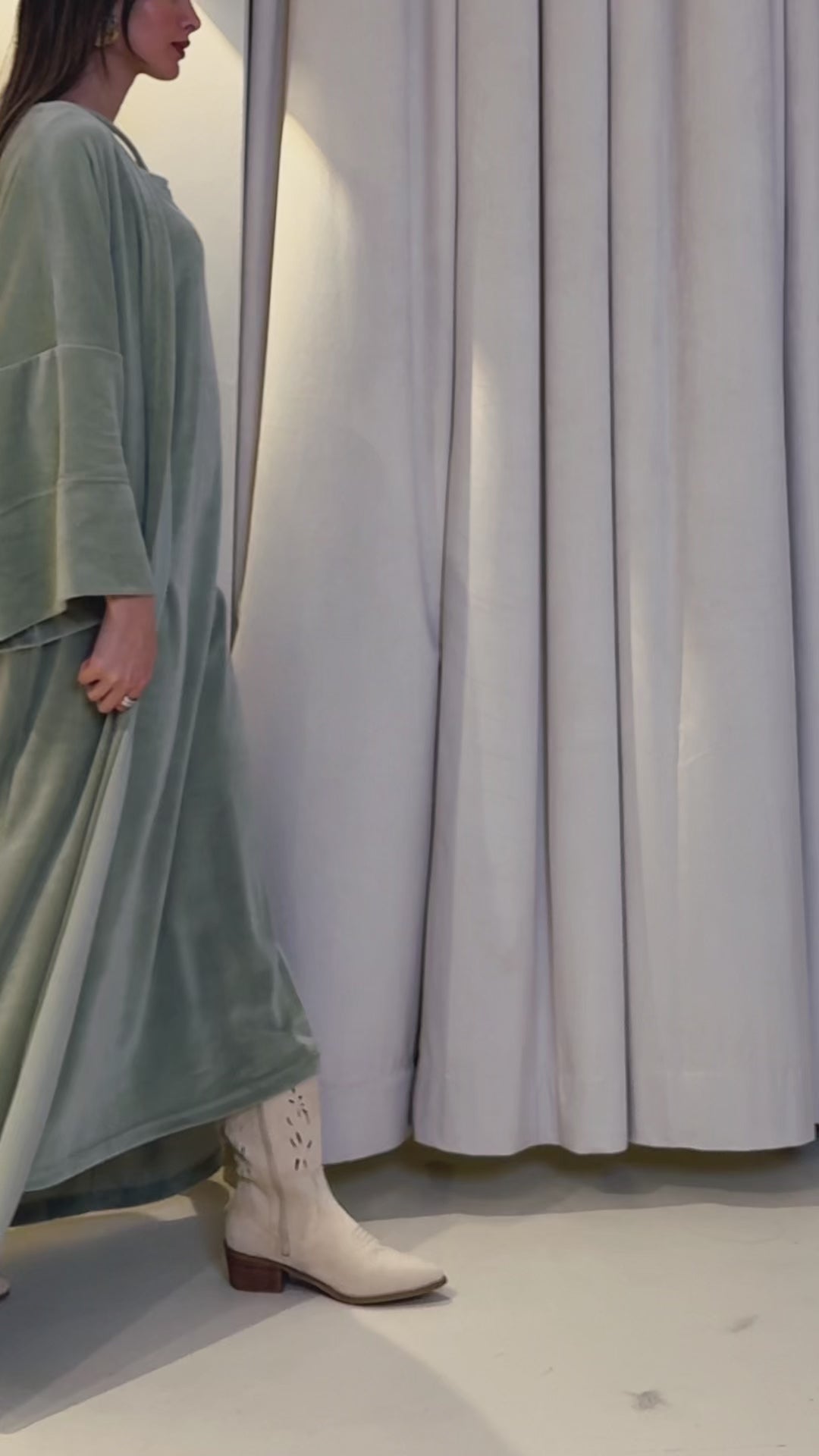 Velvet Kimono &amp; Dress Set - Olive