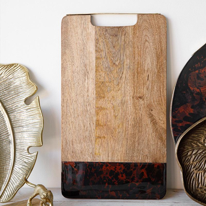 Rectangular Mango Wood Serving Board with Tortoise Shell Resin Edge - Waha Lifestyle