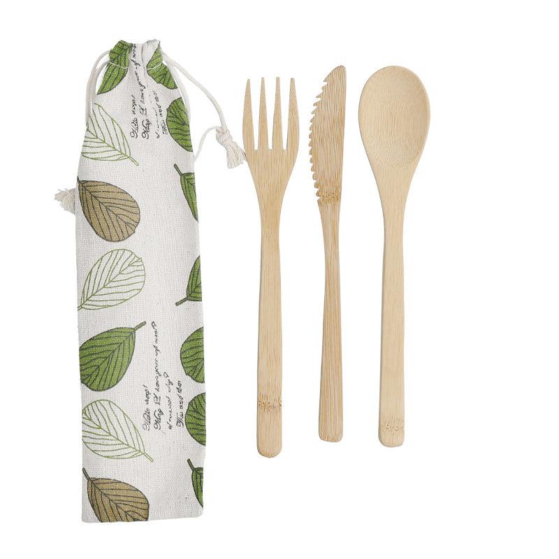 Reusable Bamboo Cutlery Set With Fabric Pouch - 3pcs - Waha Lifestyle