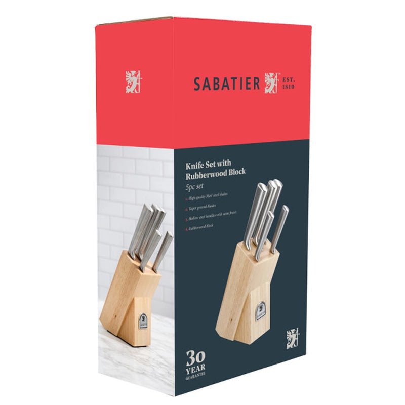 Five Pieces Knife Set With Acacia Wood Storage Block