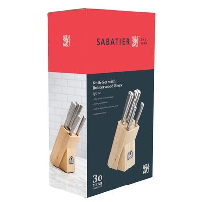 Five Pieces Knife Set With Acacia Wood Storage Block
