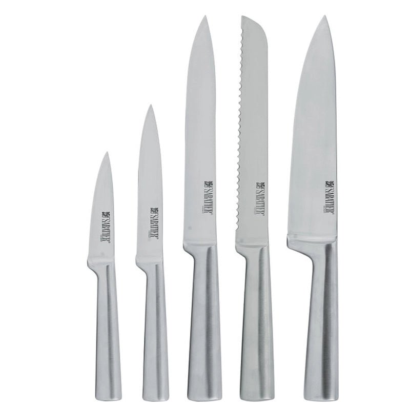 Five Pieces Knife Set With Acacia Wood Storage Block