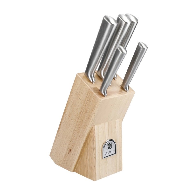 Five Pieces Knife Set With Acacia Wood Storage Block
