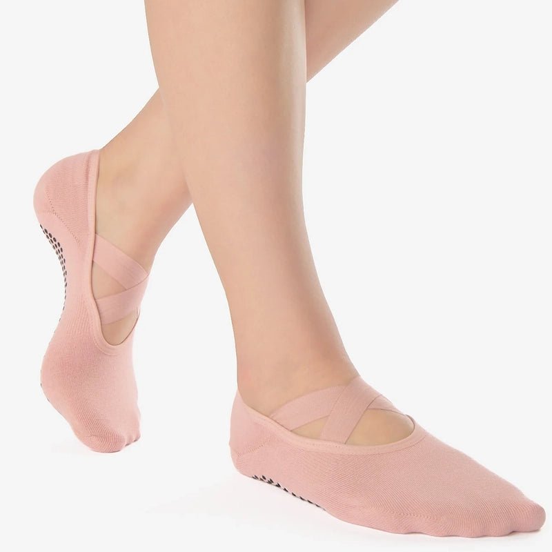 Cross Strap No Show Grip Socks - Ballet Pink