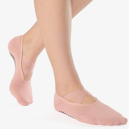 Cross Strap No Show Grip Socks - Ballet Pink