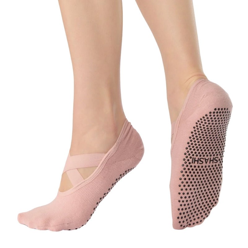 SHASHI Cross Strap No Show Grip Socks - Ballet Pink in Kuwait - Waha Lifestyle