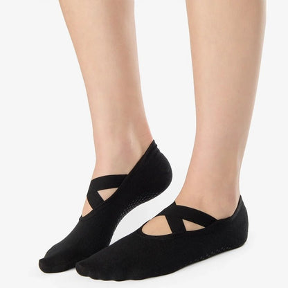 Cross Strap No Show Grip Socks - Black