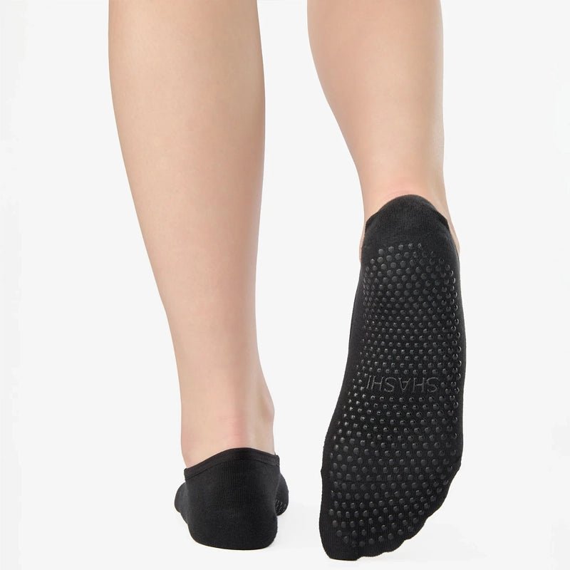 Cross Strap No Show Grip Socks - Black