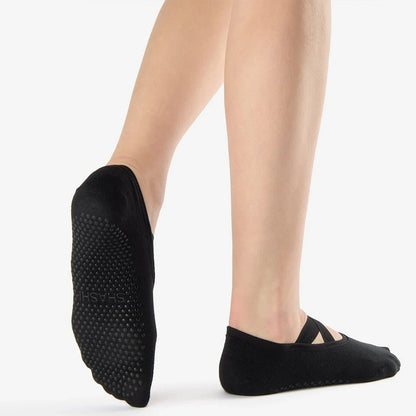 Cross Strap No Show Grip Socks - Black