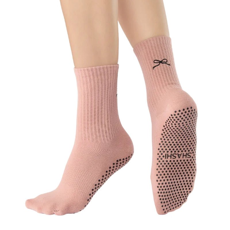 Motif Ankle Bow Grip Socks for Workouts - Pink