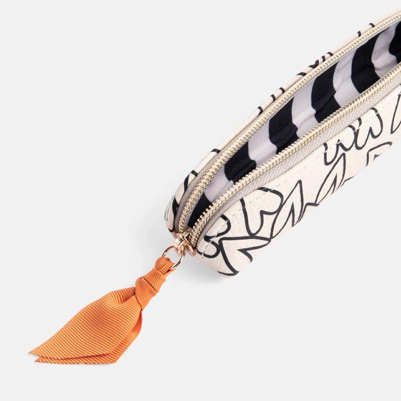 Slim Pencil / Makeup Case with Monochrome Stripe Lining - Waha Lifestyle