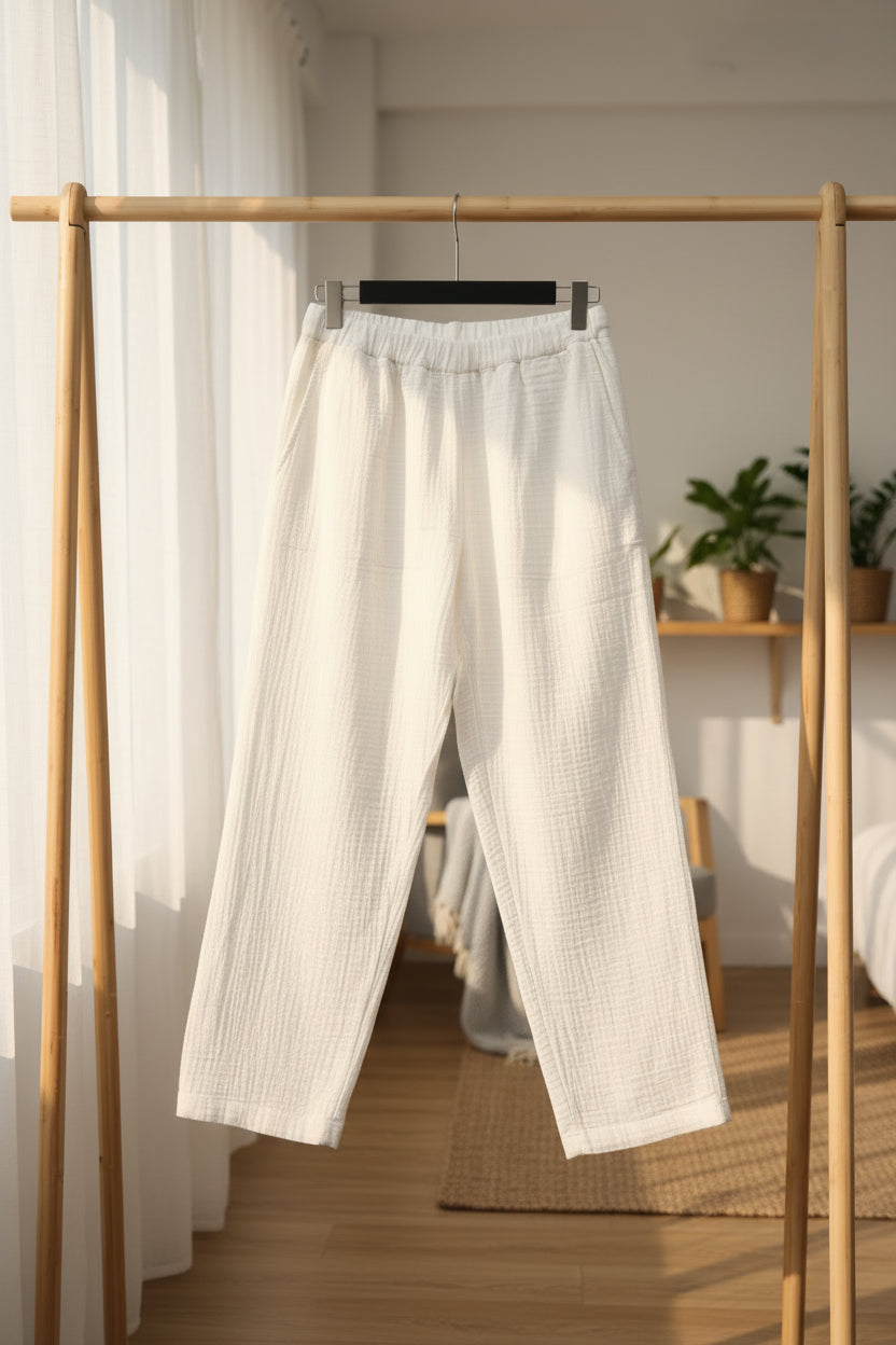 HAWA Stella Cotton Pants With Elastic Waist - Off - white - Waha Lifestyle