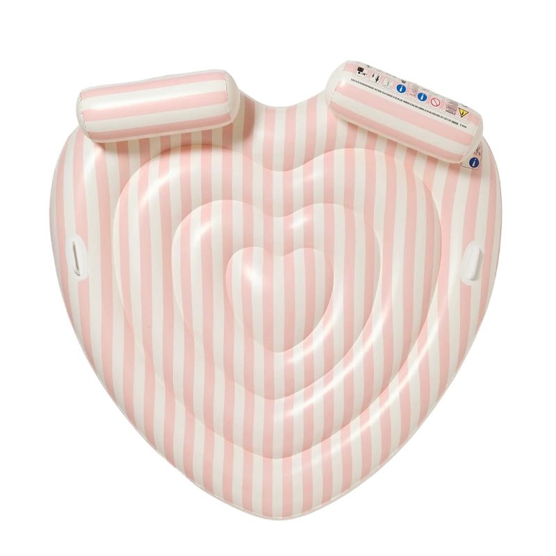 Inflatable Twin Lie-On Pool Float - Stole My Heart Pink Stripe