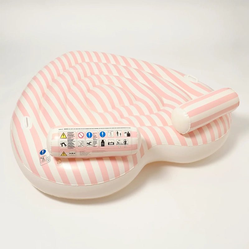 Inflatable Twin Lie-On Pool Float - Stole My Heart Pink Stripe