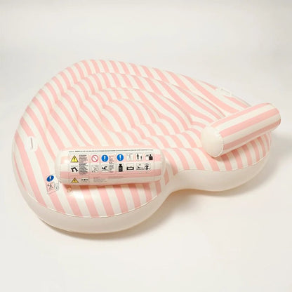 Inflatable Twin Lie-On Pool Float - Stole My Heart Pink Stripe