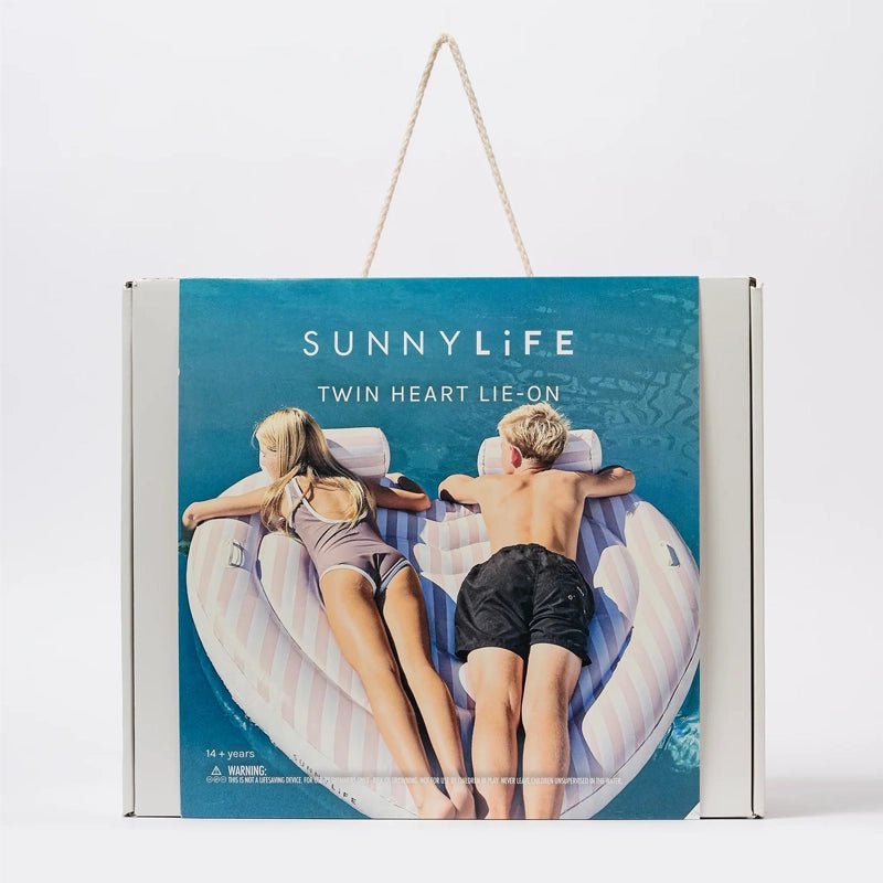Inflatable Twin Lie-On Pool Float - Stole My Heart Pink Stripe