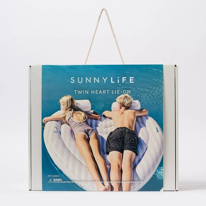 Inflatable Twin Lie-On Pool Float - Stole My Heart Pink Stripe