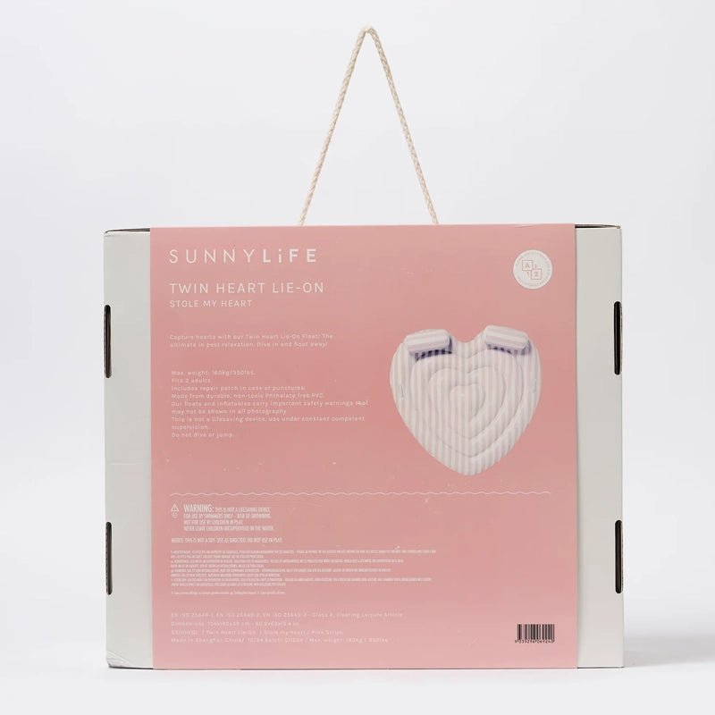 Inflatable Twin Lie-On Pool Float - Stole My Heart Pink Stripe
