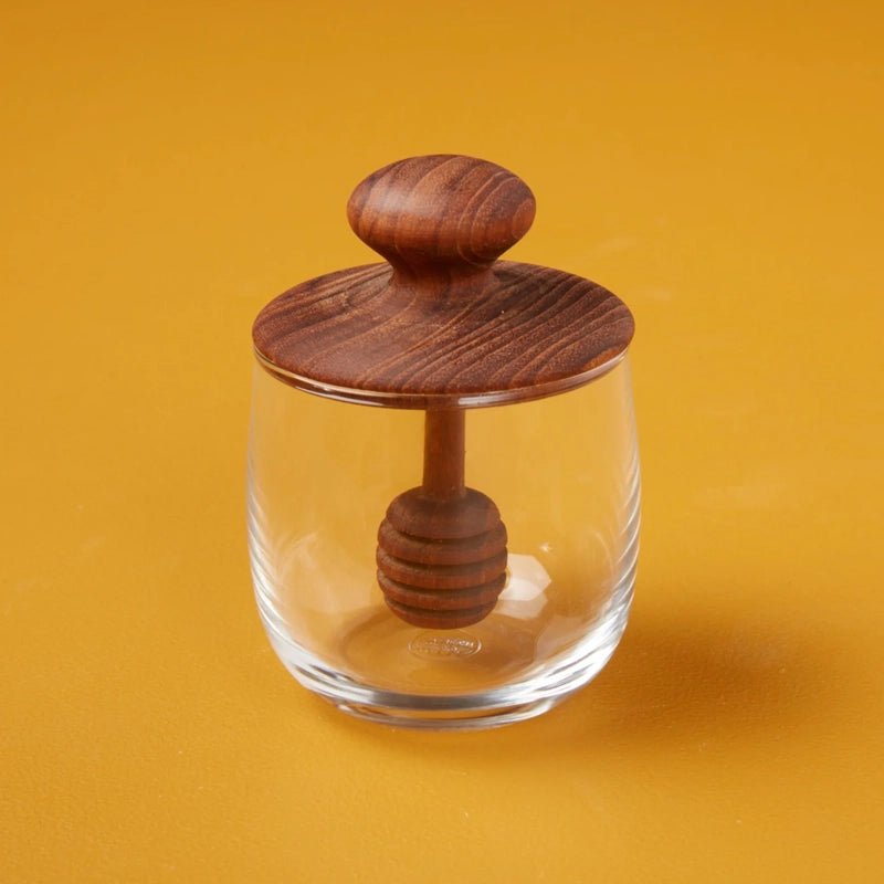 Teakwood &amp; Glass Mini Honey Jar - Waha Lifestyle