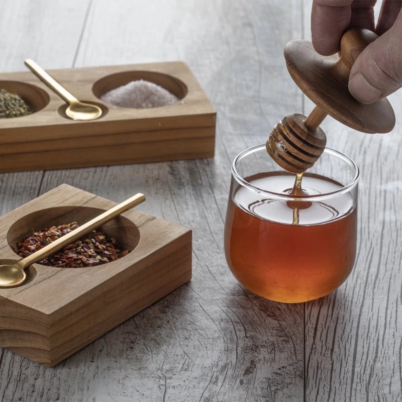 Teakwood &amp; Glass Mini Honey Jar - Waha Lifestyle