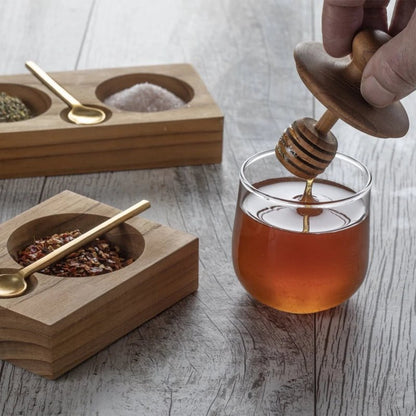 Teakwood &amp; Glass Mini Honey Jar - Waha Lifestyle