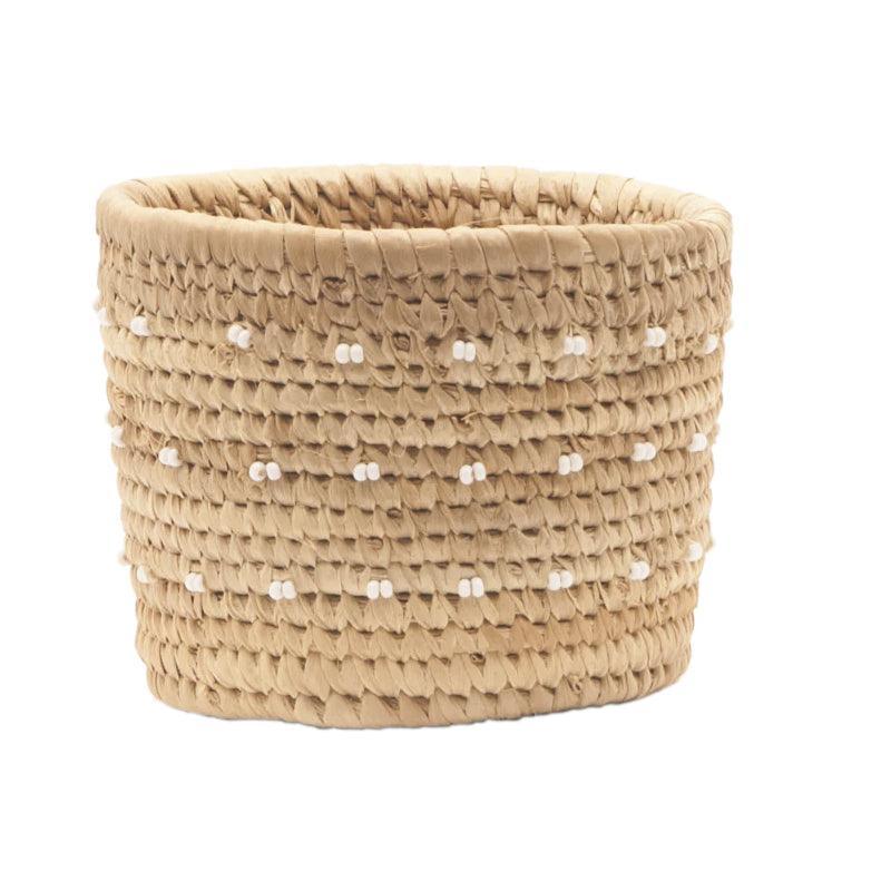 The Basket Room Furahia White Spotted Beaded Basket - Small. - Waha Lifestyle