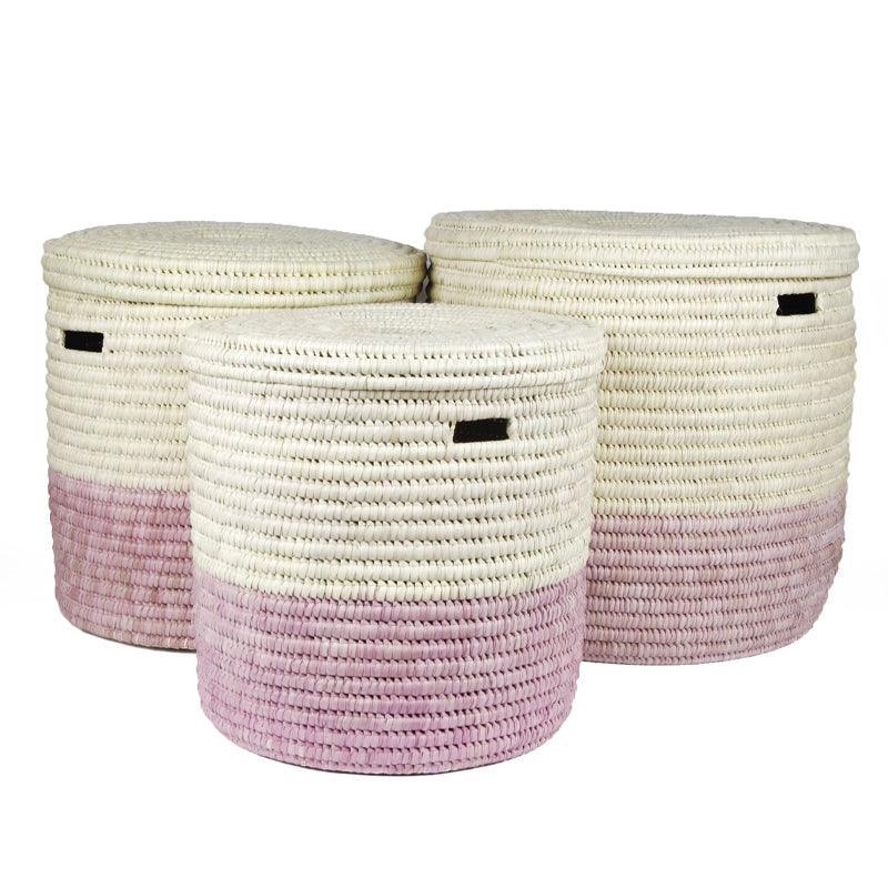 The Basket Room Hapa Lidded Laundry Basket - Dusky Pink - Waha Lifestyle