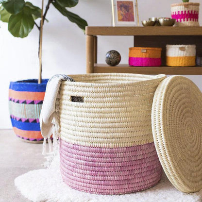 The Basket Room Hapa Lidded Laundry Basket - Dusky Pink - Waha Lifestyle