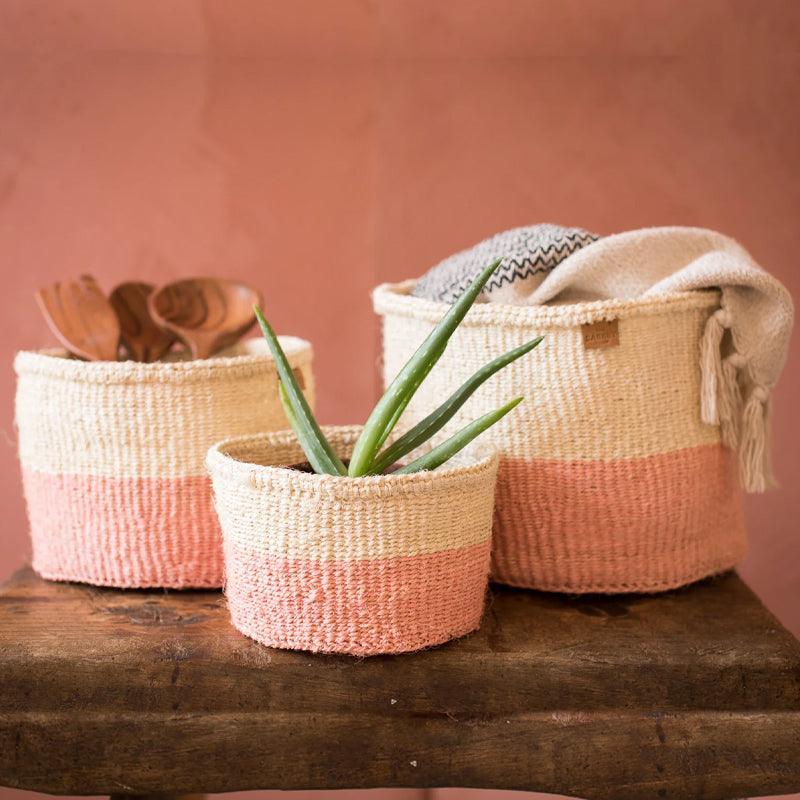 The Basket Room Jioni Woven Basket - Dusky Pink - Waha Lifestyle