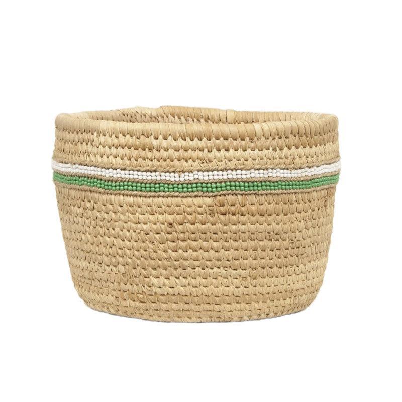 The Basket Room Kijani Green Beaded Doum Palm Leaf Basket - Small - Waha Lifestyle