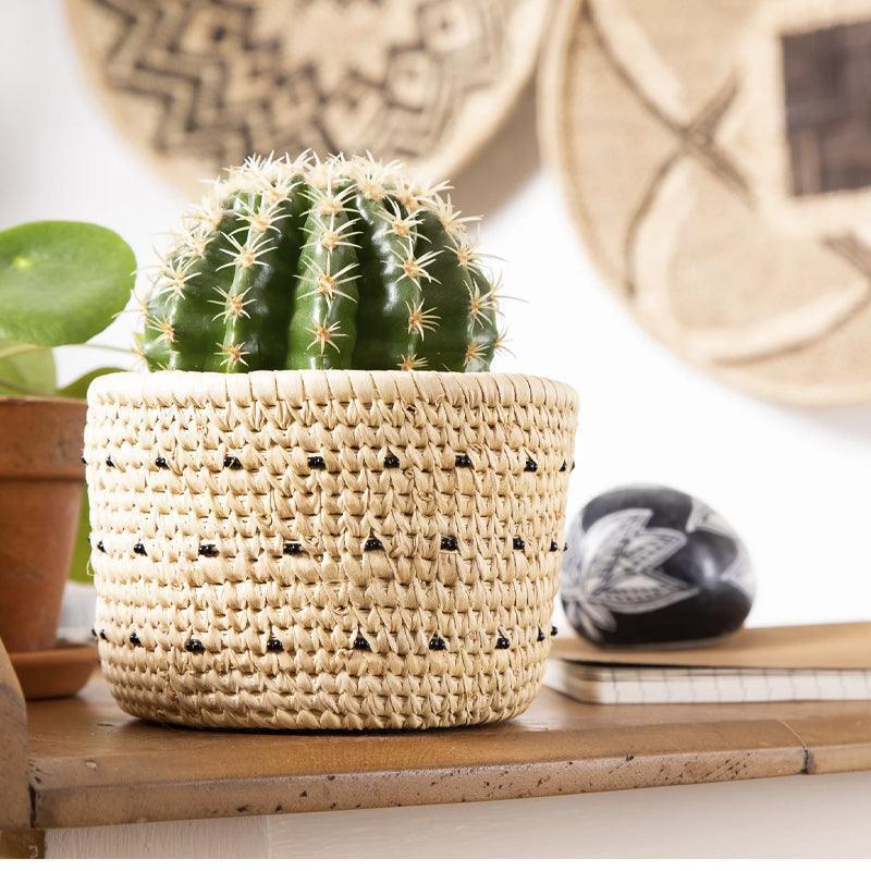 The Basket Room Kimbia Black Spotted Beaded Basket - Small - Waha Lifestyle