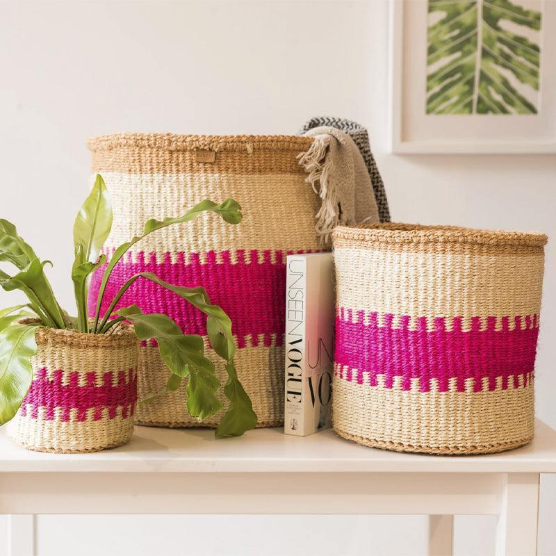 The Basket Room Kuzuia Woven Storage Basket - Fluoro Pink - Waha Lifestyle