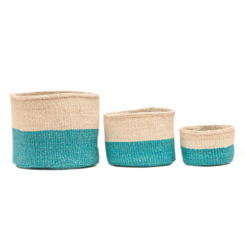 The Basket Room Lazima Woven Basket - Turquoise - Waha Lifestyle