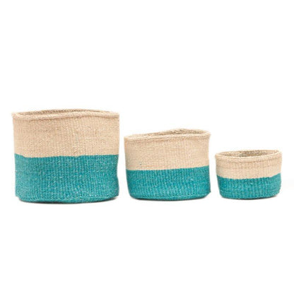 The Basket Room Lazima Woven Basket - Turquoise - Waha Lifestyle