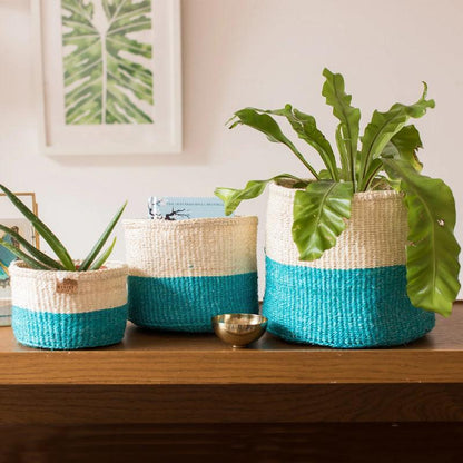 The Basket Room Lazima Woven Basket - Turquoise - Waha Lifestyle