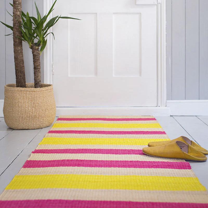 The Basket Room Makali Woven Sisal Floor Runner - Pink &amp; Yellow - Waha Lifestyle