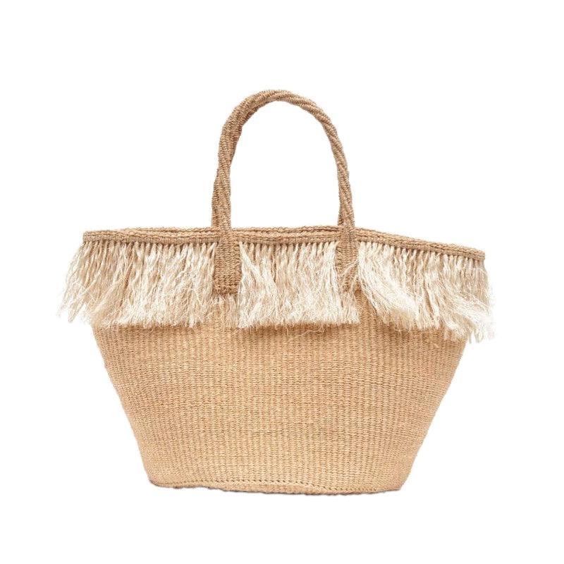 The Basket Room Ndevu Small Natural Fringed Basket Bag - Waha Lifestyle