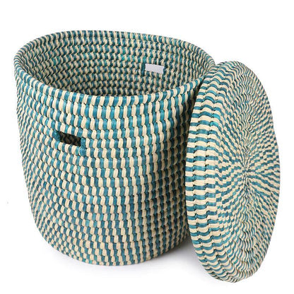 The Basket Room Nukta Lidded Laundry Basket - Turquoise - Waha Lifestyle