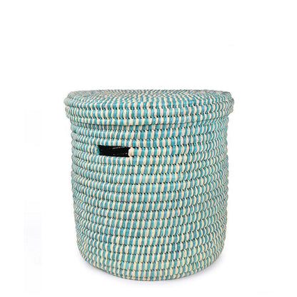 The Basket Room Nukta Lidded Laundry Basket - Turquoise - Waha Lifestyle