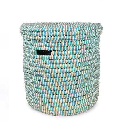 The Basket Room Nukta Lidded Laundry Basket - Turquoise - Waha Lifestyle